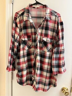 Women's Plus Size Classic Red, Black and White Plaid Shirt